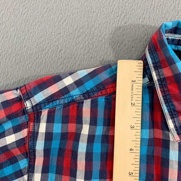 Kavu Button Down Shirt Mans Small Multicolor Plaid Short Sleeve Pockets Front - Picture 11 of 12